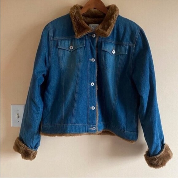 Y2K 725 Denim Jacket Faux Fur Lined Cropped Blue Trucker Cozy Vintage - Picture 14 of 14